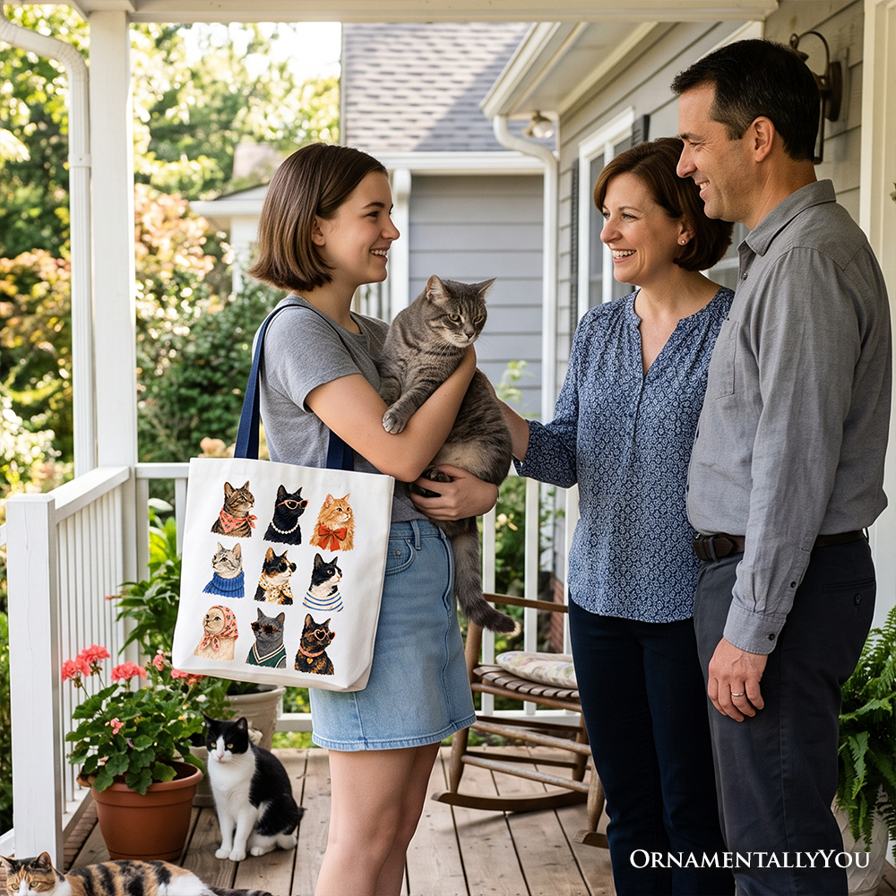 Fashion Colorful Cats Tote Bag, Animals Breeds Summer Gift Shopper