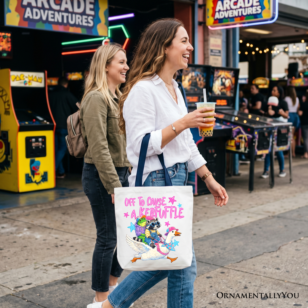 Off To Cause A Kerfuffle Funny Animal Graphic Cotton Tote Bag