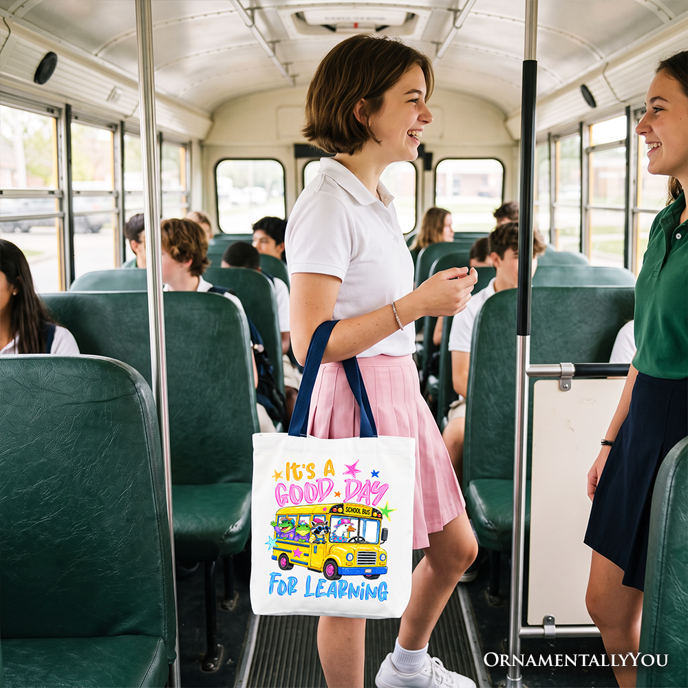 School Bus Good Day for Learning Tote Bag, Funny Back to School Gift Shopper