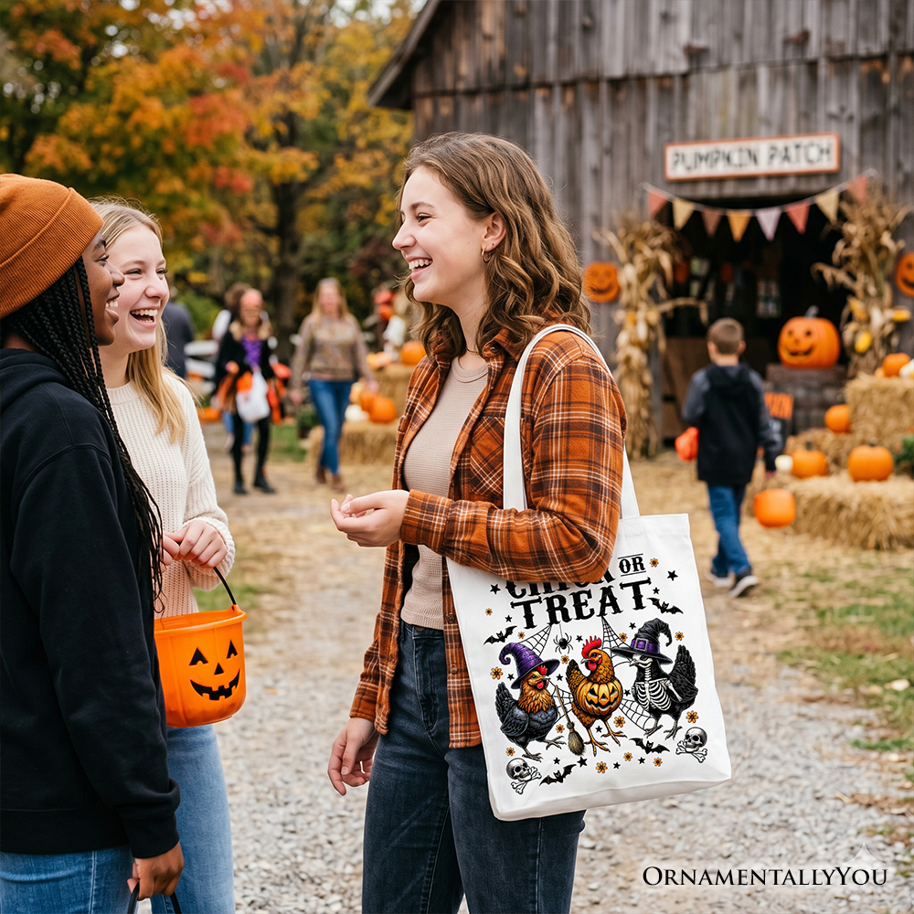 Chick or Treat Canvas Tote Bag, Funny Farmhouse Halloween Shopper