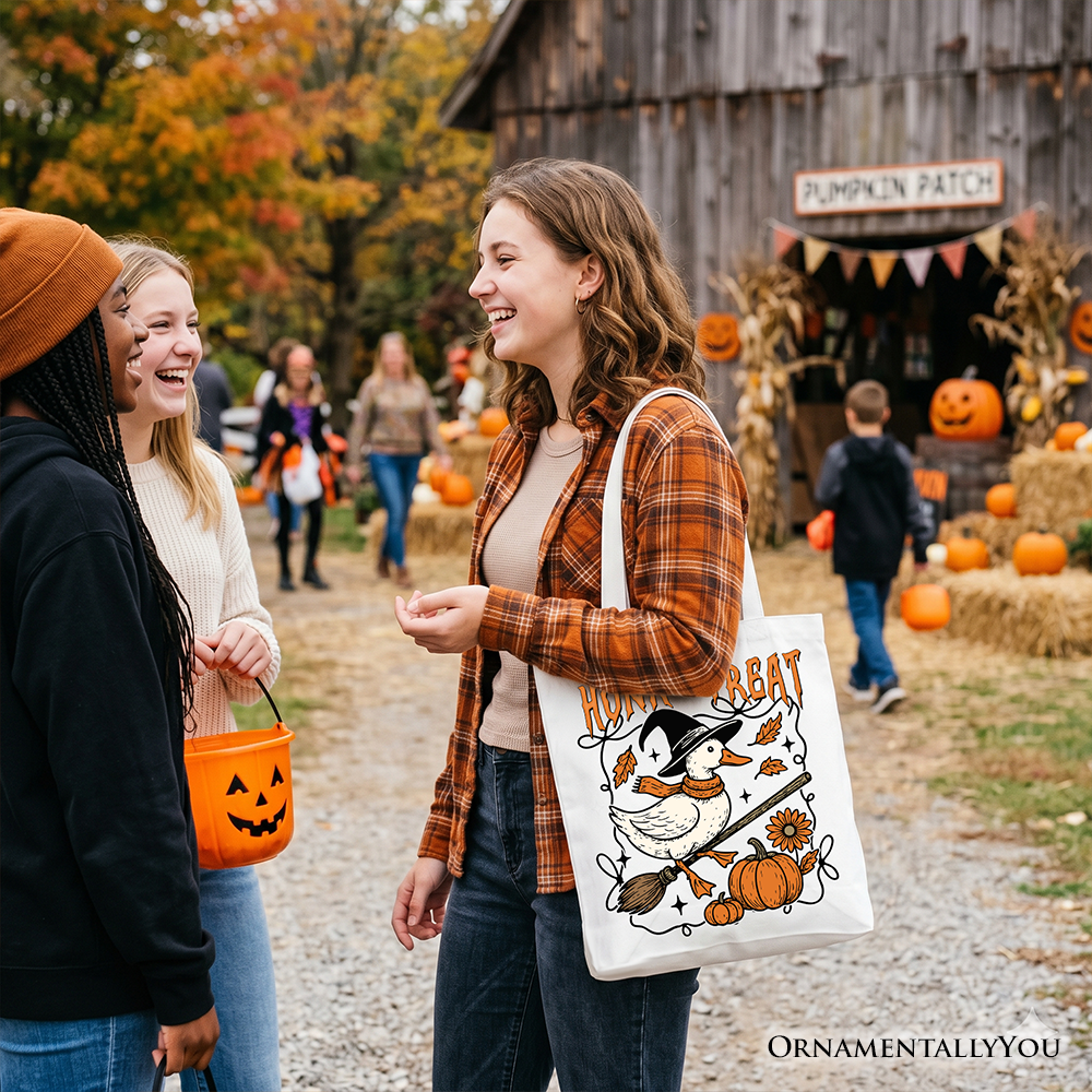 Honk or Treat Goose Tote Bag, Funny Halloween Bird Lover Shopper