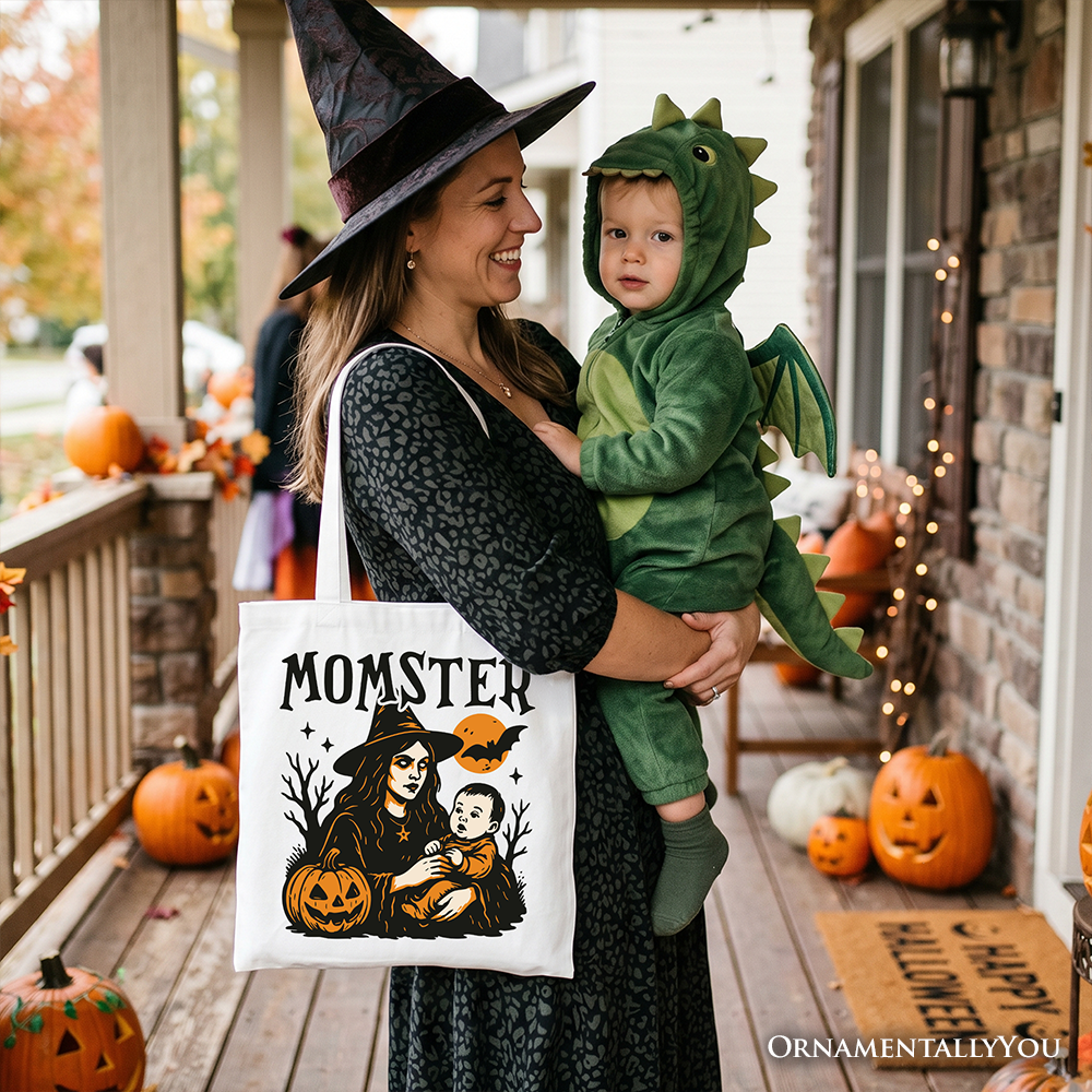Momster Halloween Canvas Tote Bag, Witchy Shopper for Moms