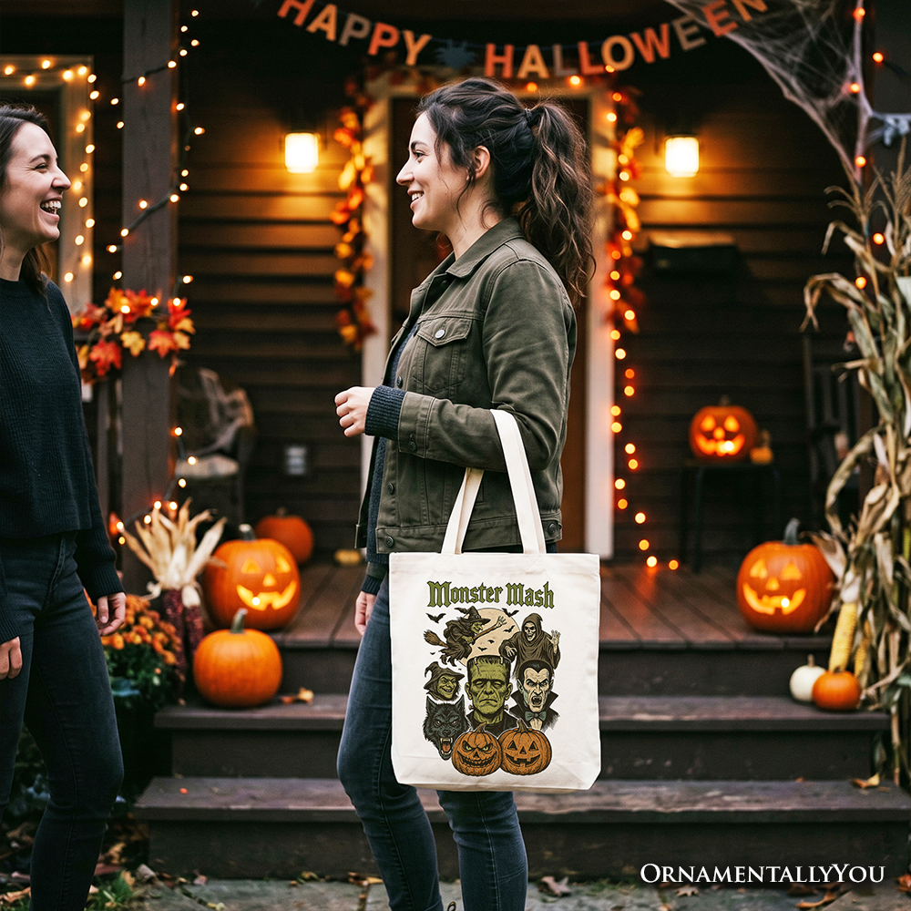 Monster Mash Classic Cream Tote Bag, Spooky Halloween Canvas Shopper