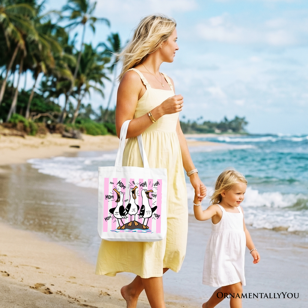 Seagull Mom Coquette Graphic Cotton Beach Tote Bag