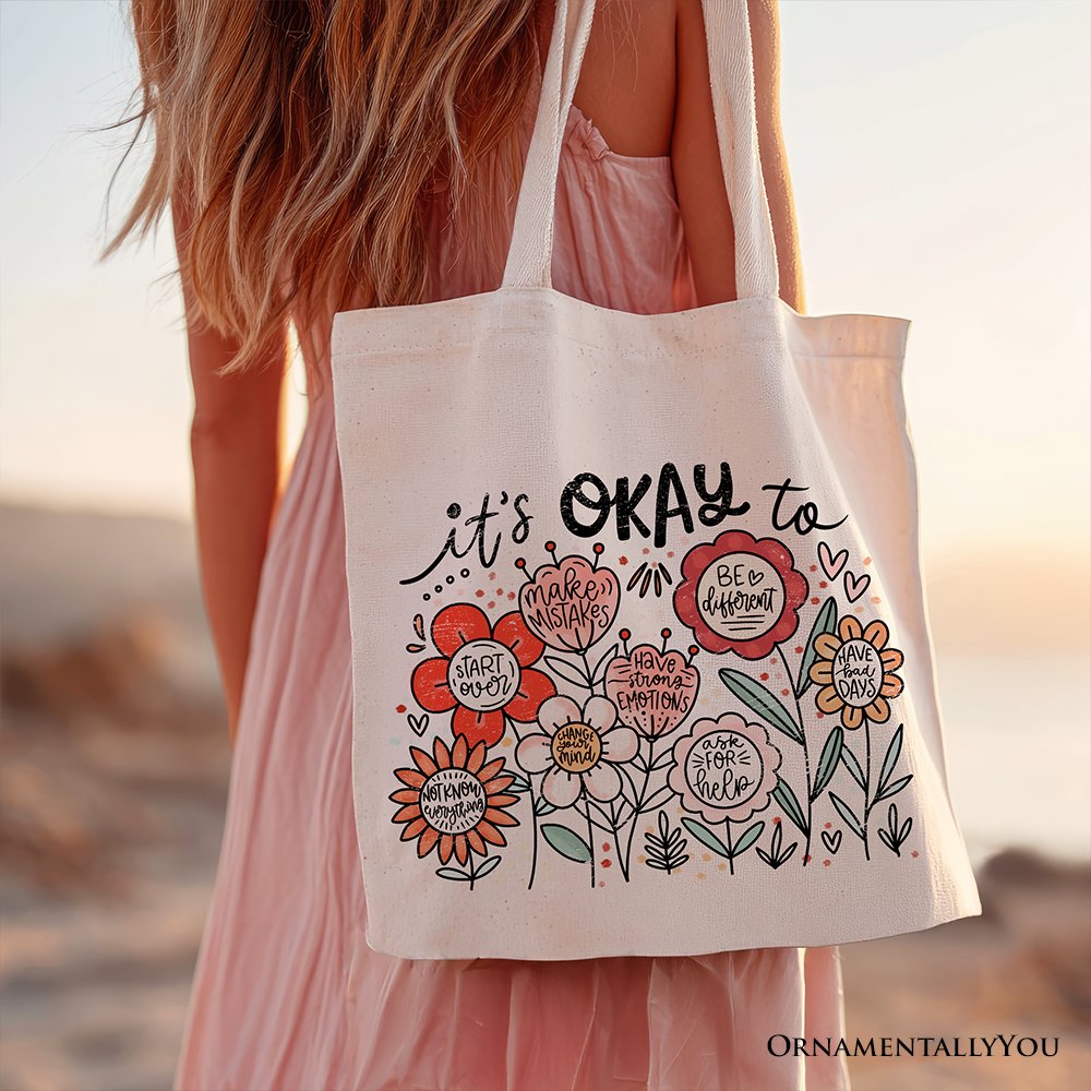 It's Okay Floral Affirmation Canvas Tote Bag Boho Gift