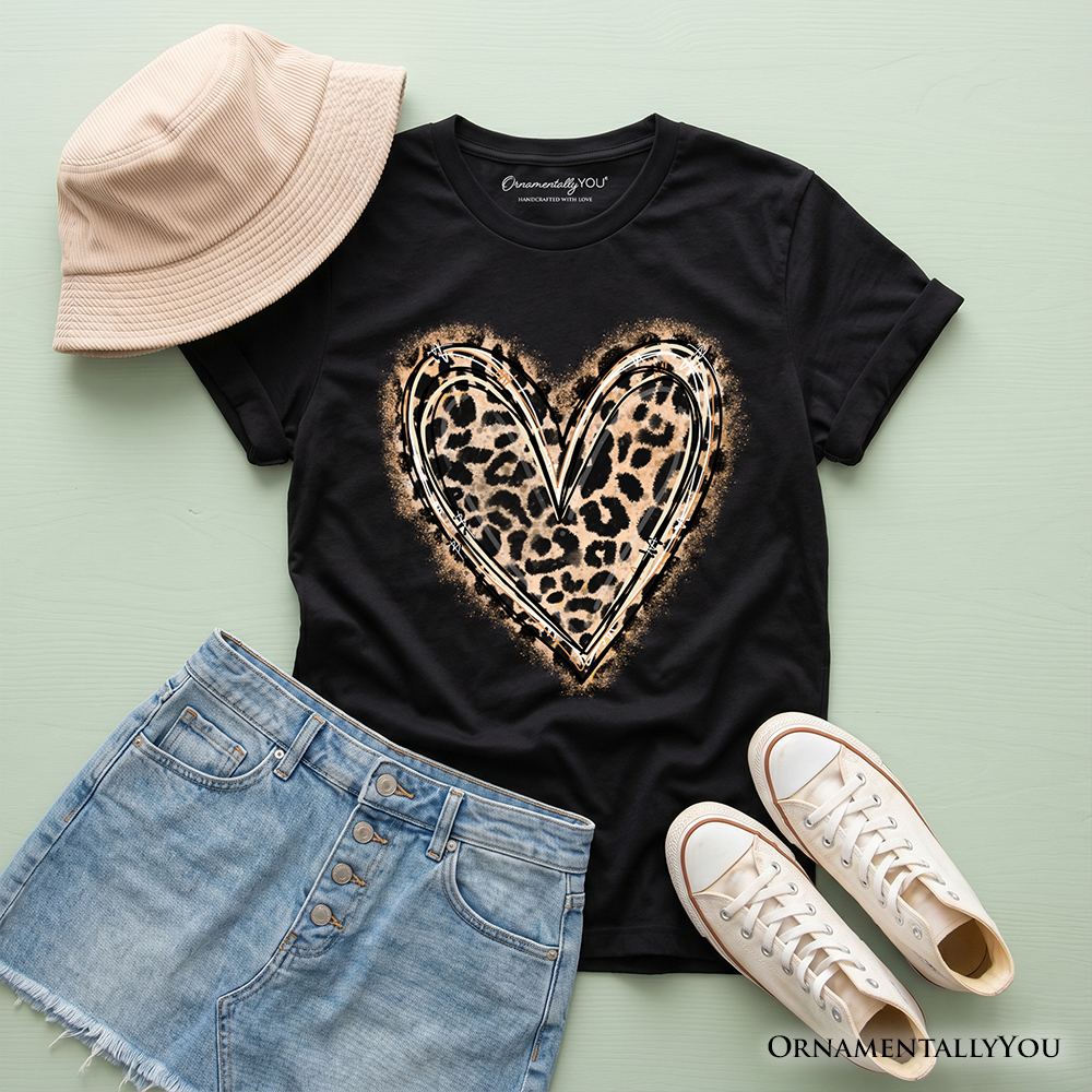 Kids Leopard Heart Valentine T-Shirt, Watercolor Love Tee