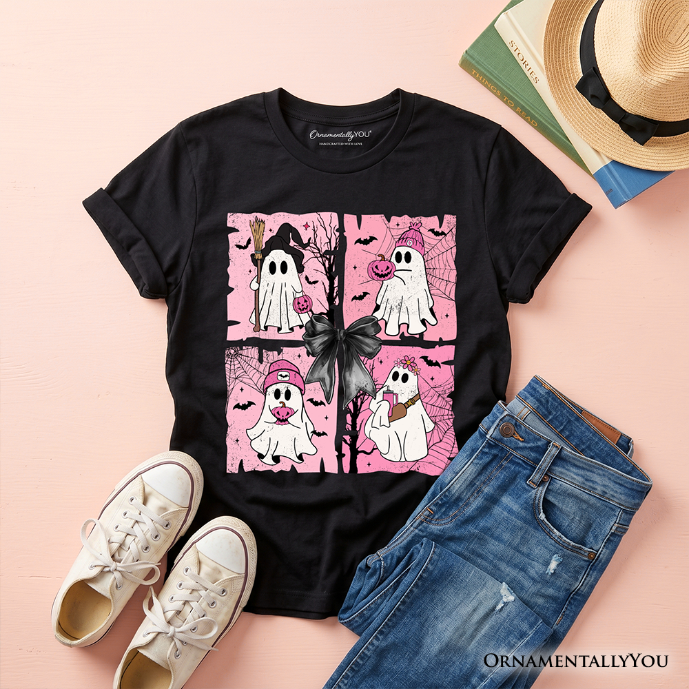 Kids Pink Halloween Ghost T-Shirt, Coquette Spooky Season Tee