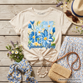 Kids Summer Vibes Brushstroke Flowers T-Shirt, Relaxed Floral Tee