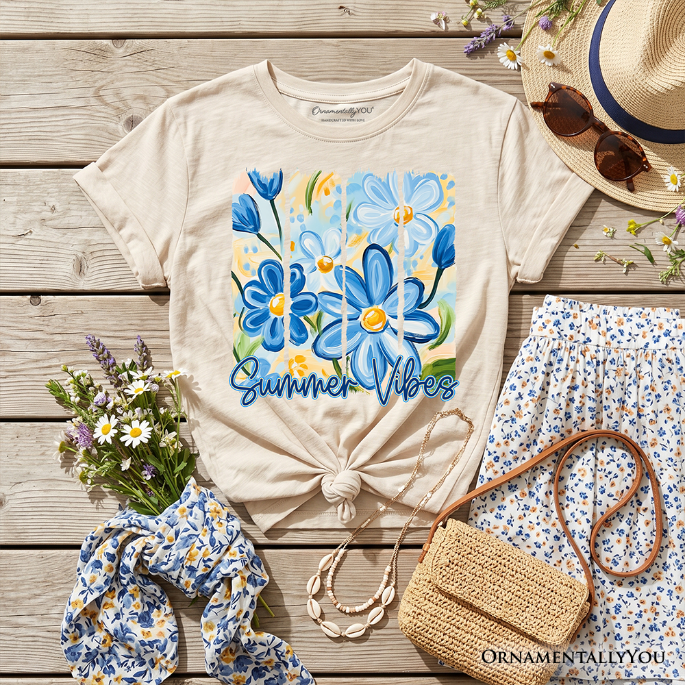 Kids Summer Vibes Brushstroke Flowers T-Shirt, Relaxed Floral Tee