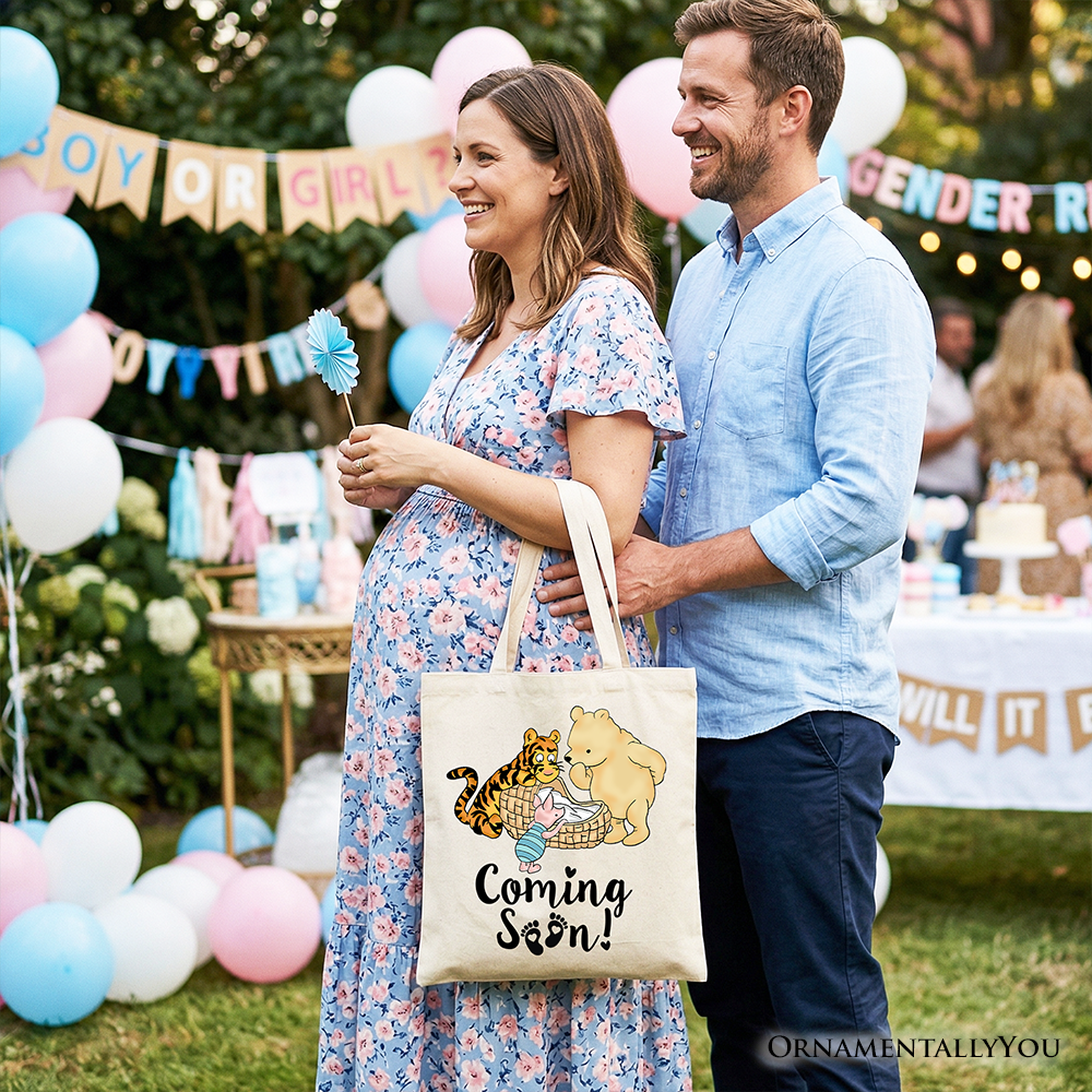 Winnie-the-Pooh Pregnancy Announcement Tote Bag, Baby Reveal Gift