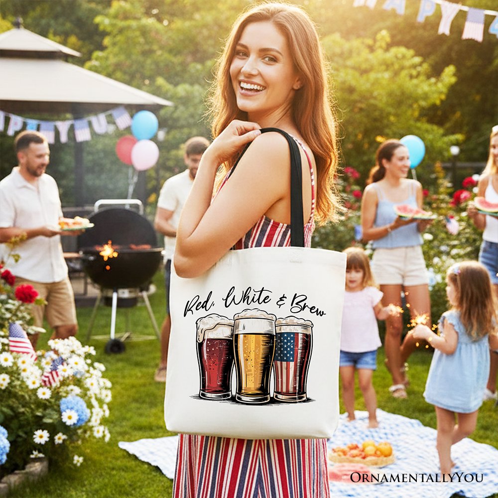 Red White and Brew Patriotic Tote Bag for 4th of July Parties