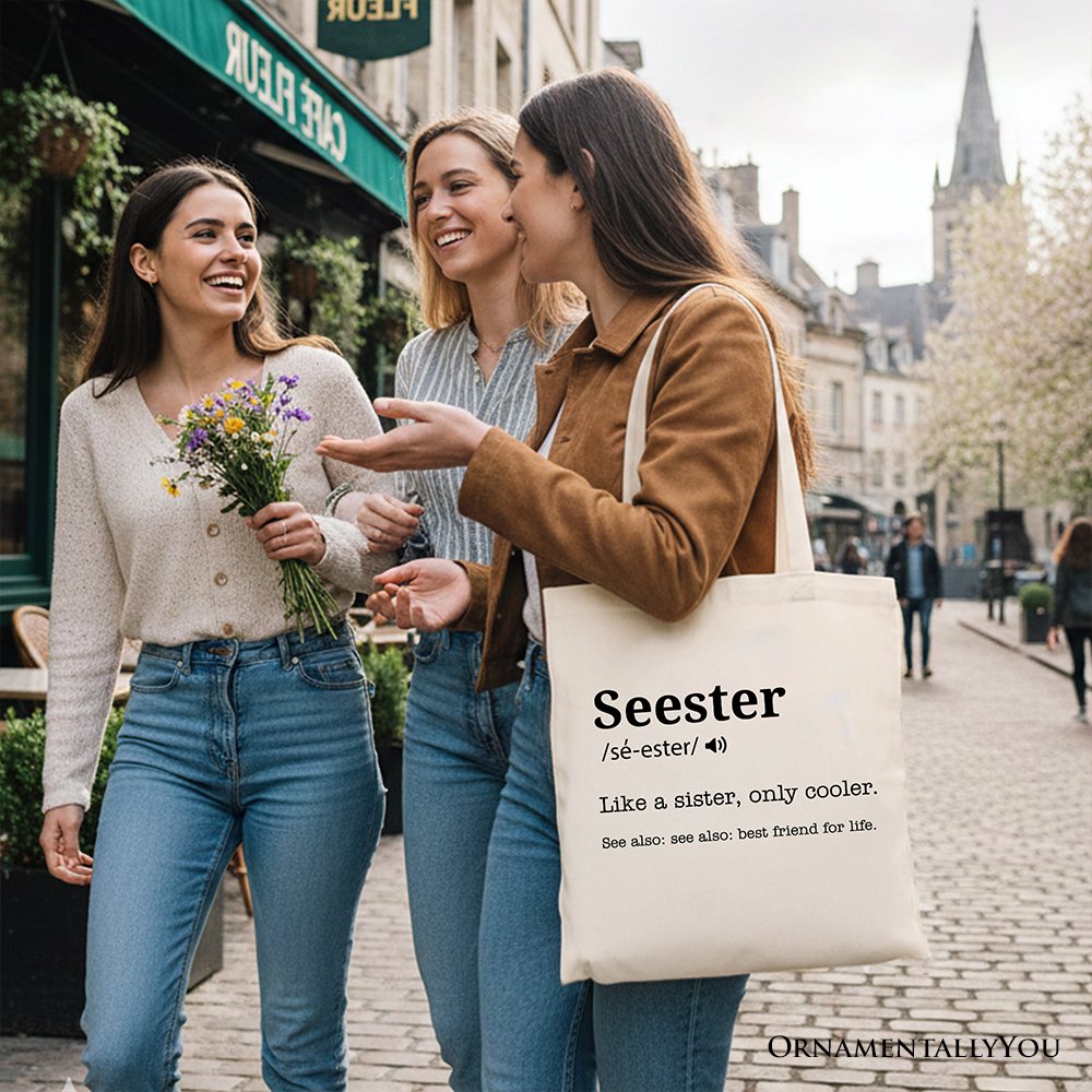 Seester Definition Canvas Tote Bag, Funny Sister Gift Shopper