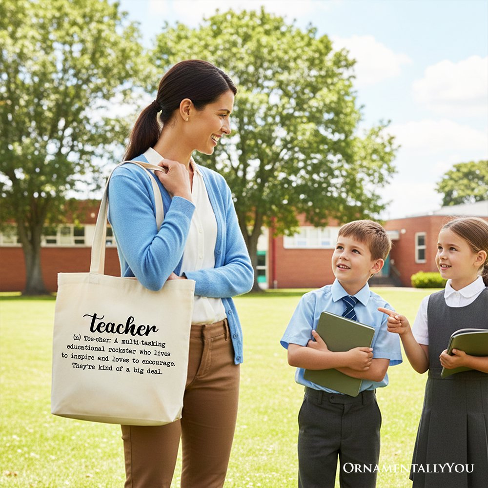 Teacher Definition Canvas Tote Bag, Inspirational Educator Gift