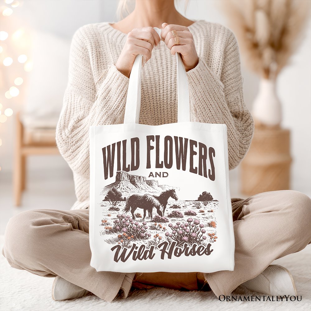 Wild Flowers and Wild Horses Canvas Tote Bag, Western Boho Gift