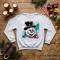 Brushstroke Cute Snowman Sweatshirt, Preppy Merry Christmas Glitter Holiday Sweater