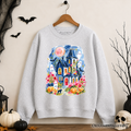 Watercolor Haunted House Sweatshirt, Colorful Ghost Pumpkin Halloween Sweater