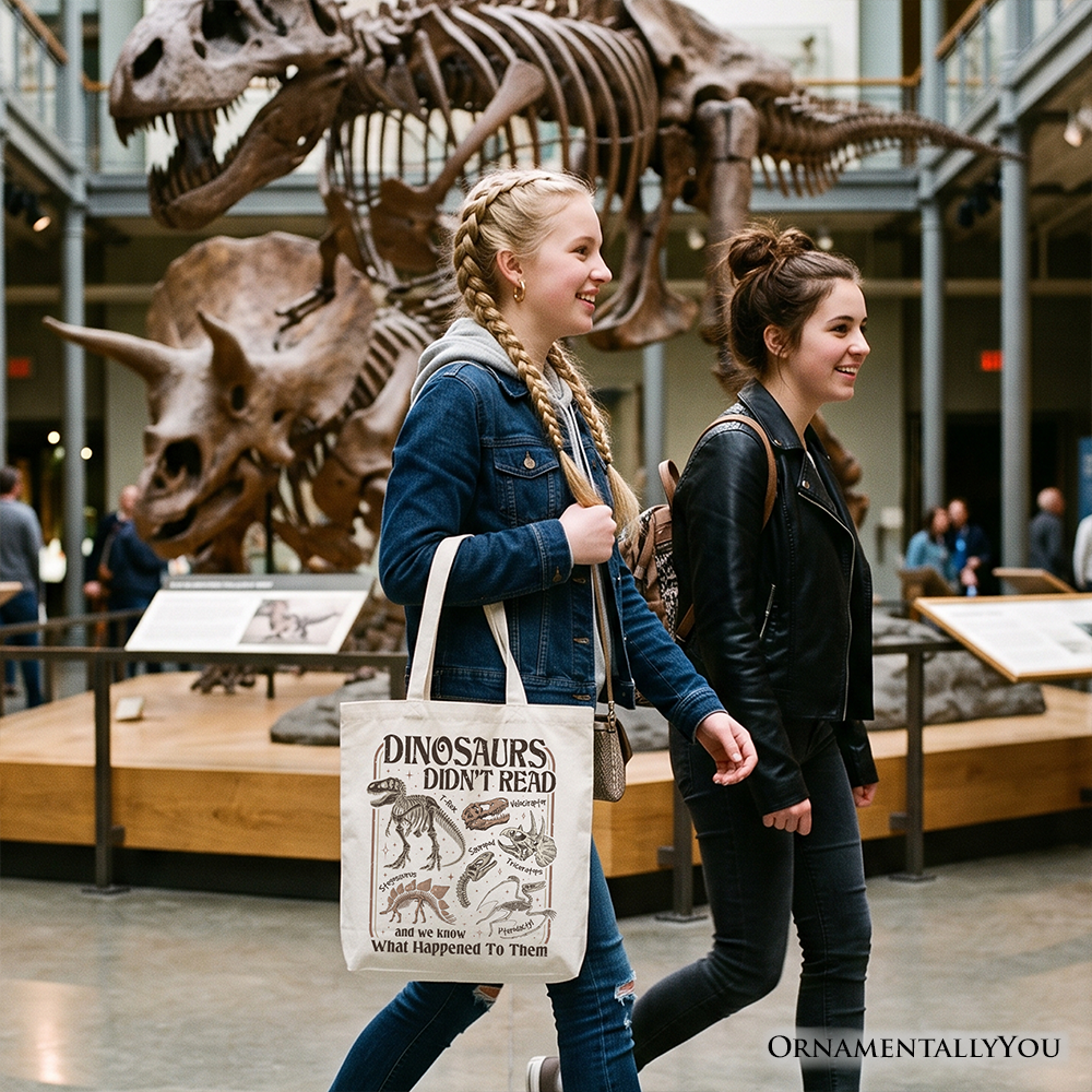 Dinosaurs Didn’t Read Tote Bag, Funny Gift Shopper for Book Lover and Librarian