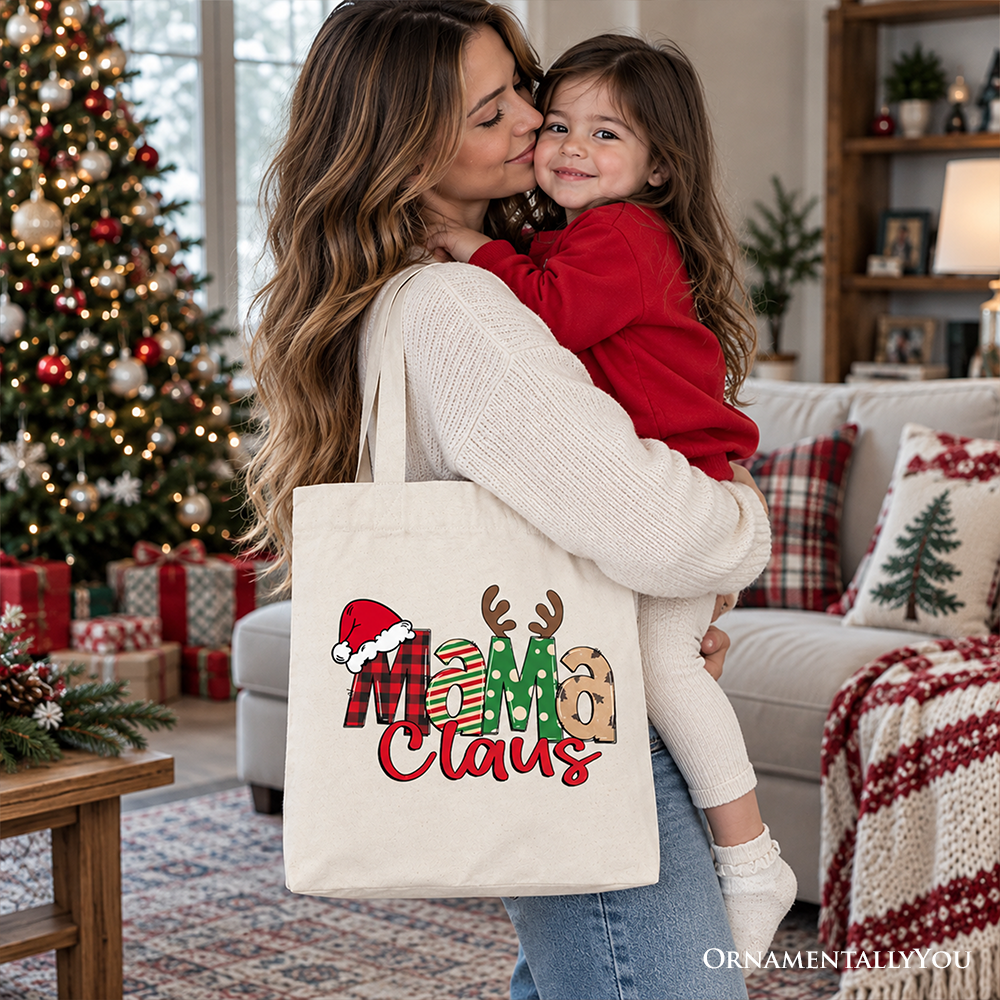 Mama Claus Retro Christmas Tote Bag, Matching Family Holiday Gift Shopper