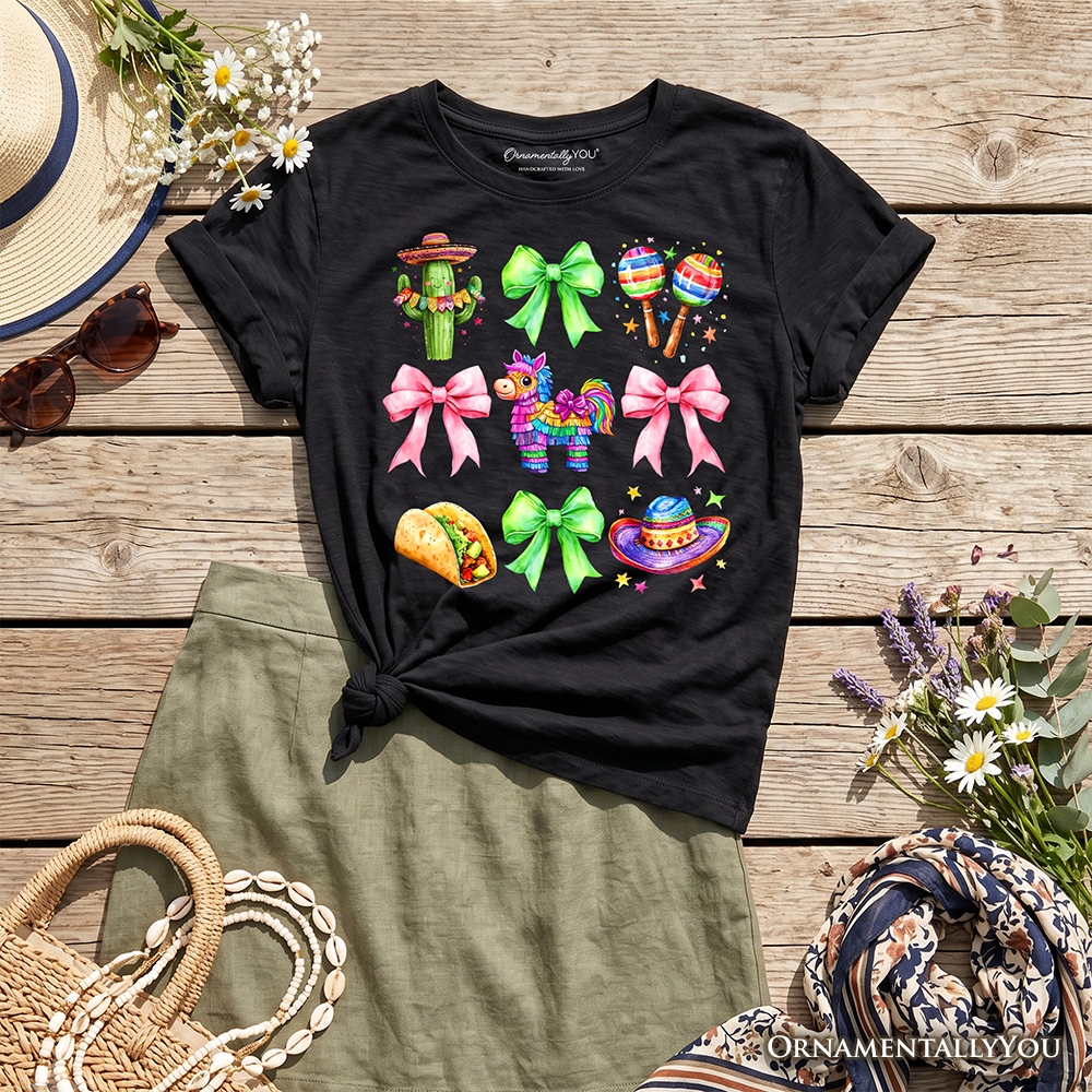 Kids Cinco De Mayo Coquette Bow T-Shirt Festive Maracas Tee
