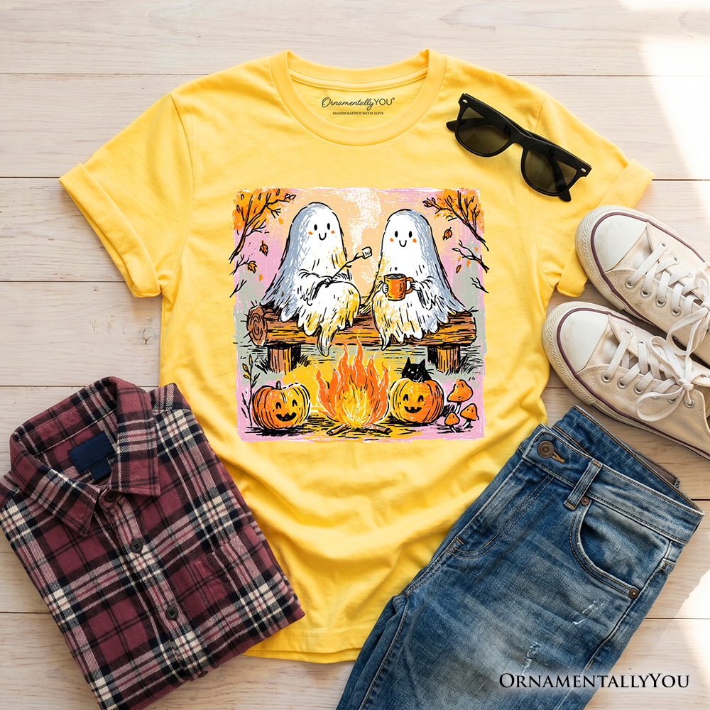 Kids Cozy Campfire Ghosts T-Shirt, Fall Halloween Pumpkin Youth Tee