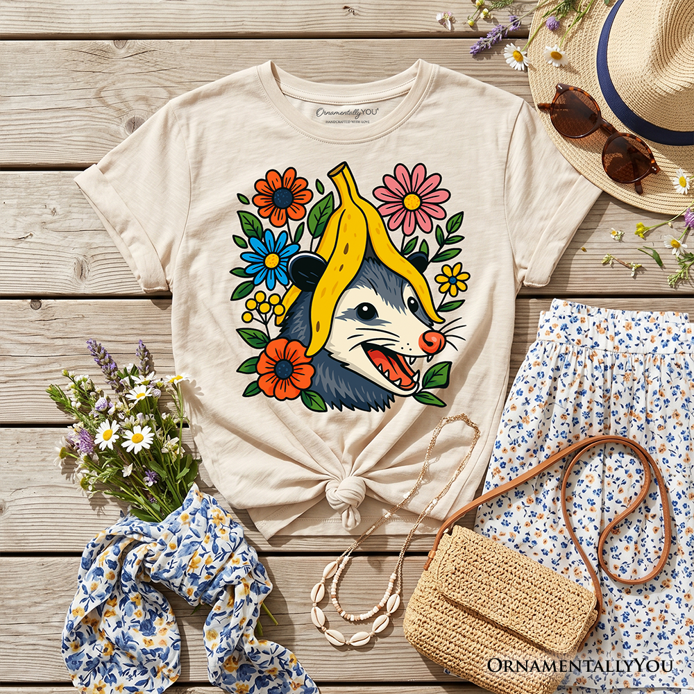Banana Possum Floral Graphic T-Shirt for Kids - Whimsical Animal Tee