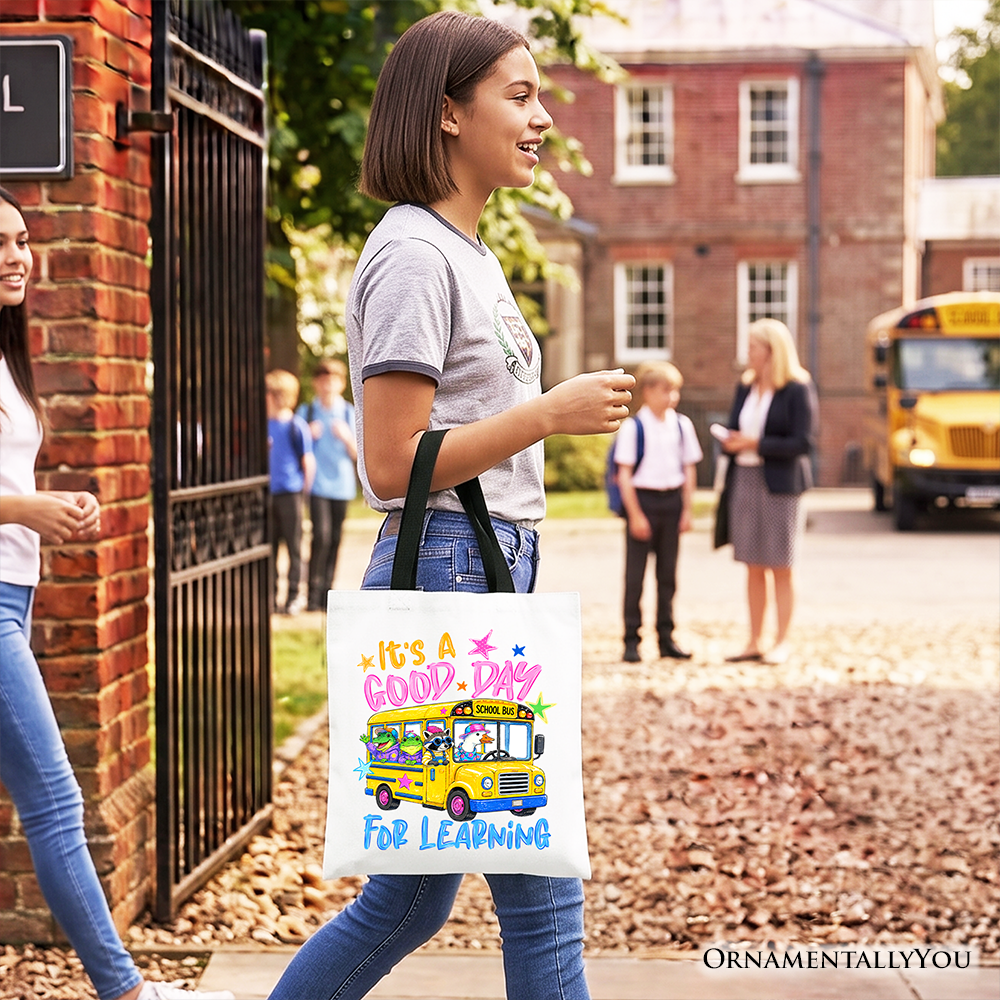 School Bus Good Day for Learning Tote Bag, Funny Back to School Gift Shopper