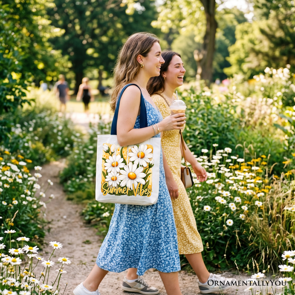 Daisy Brushstroke Floral Tote Bag – Aesthetic Summer Picnic Shopper