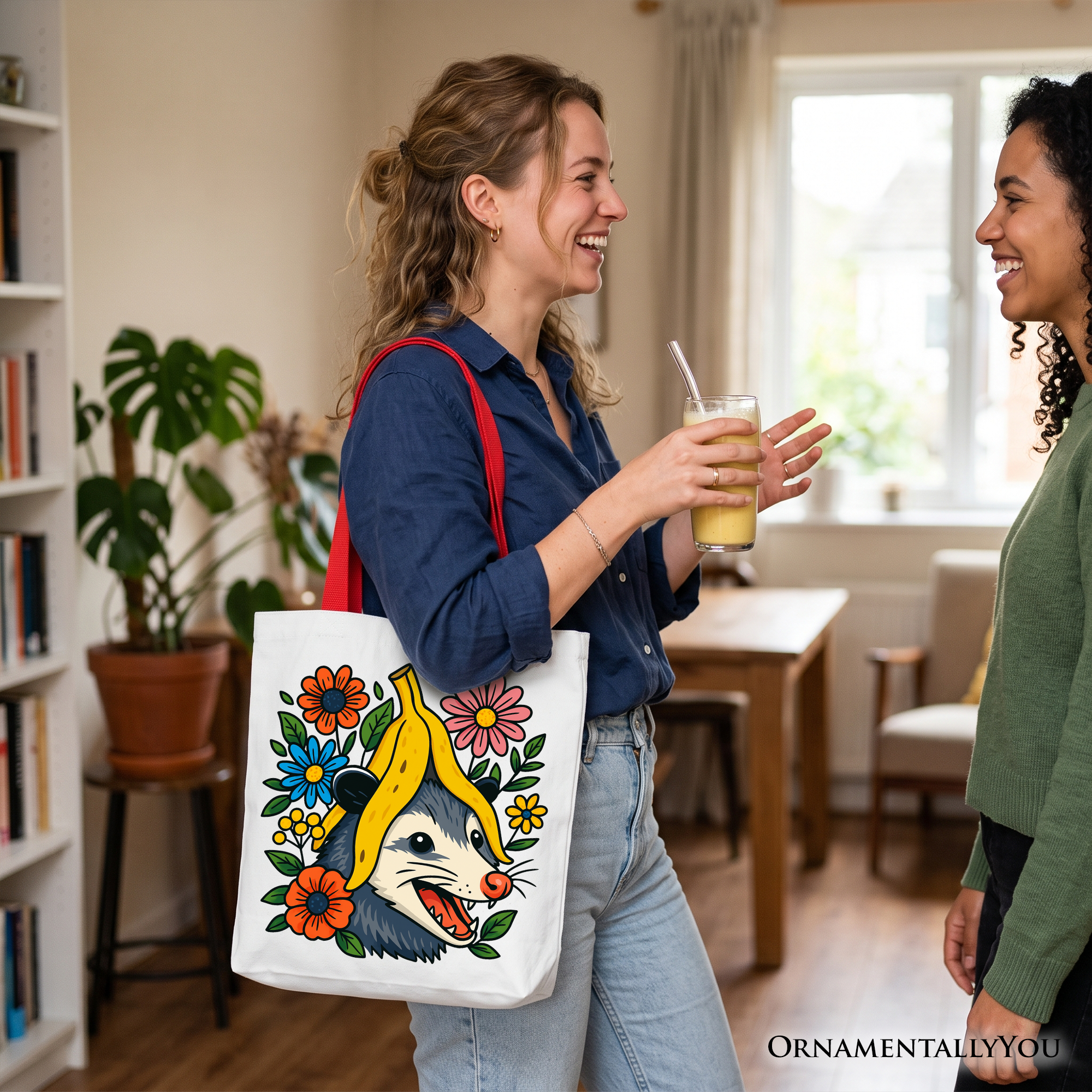 Banana Possum Floral Tote Bag – Quirky Graphic Animal Shopper