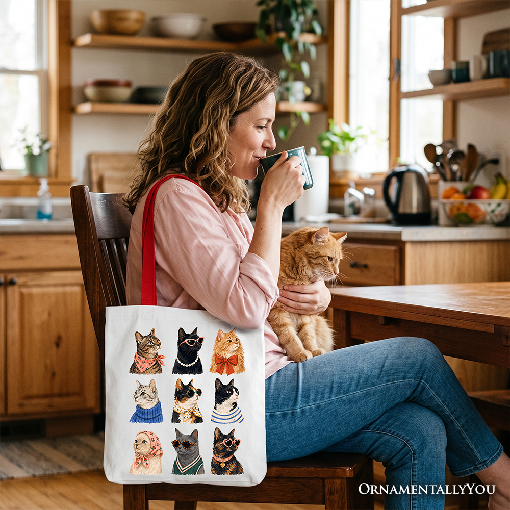 Fashion Colorful Cats Tote Bag, Animals Breeds Summer Gift Shopper