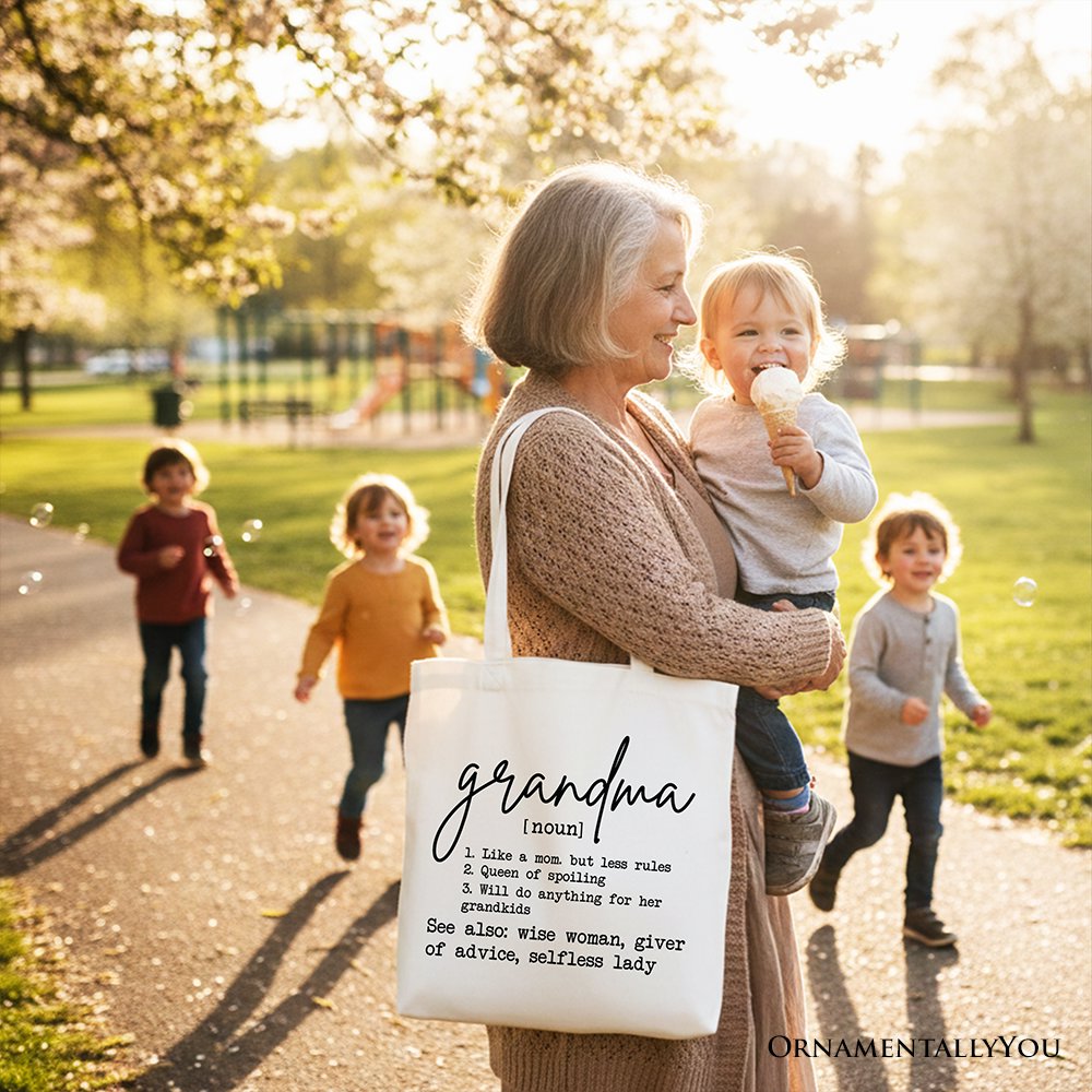 Grandma Definition Canvas Tote Bag, Minimalist Nana Gift Shopper