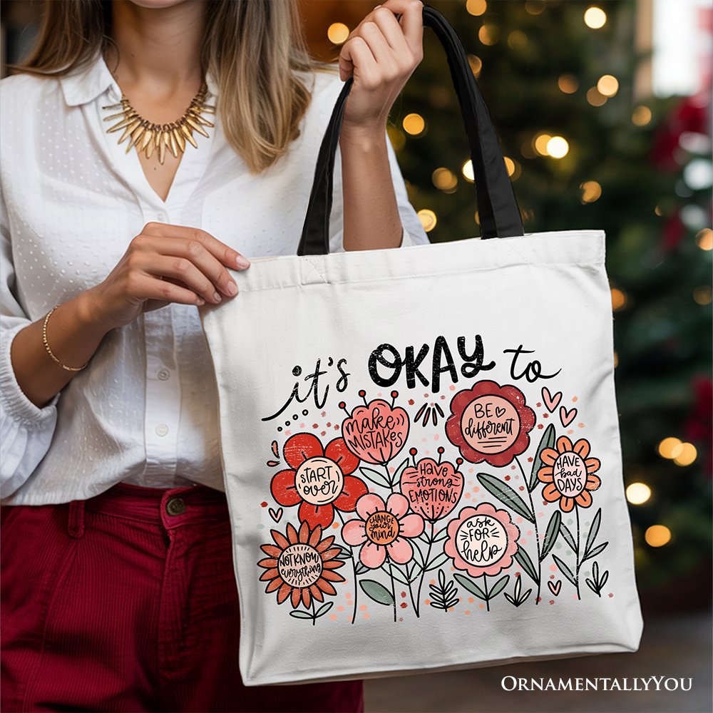 It's Okay Floral Affirmation Canvas Tote Bag Boho Gift