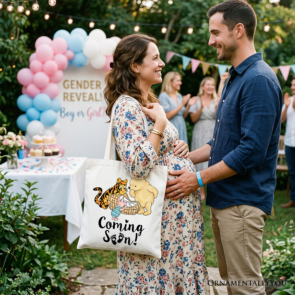 Winnie-the-Pooh Pregnancy Announcement Tote Bag, Baby Reveal Gift