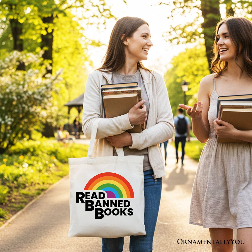 Read Banned Books Rainbow Canvas Tote Bag – Book Lover Library Gift