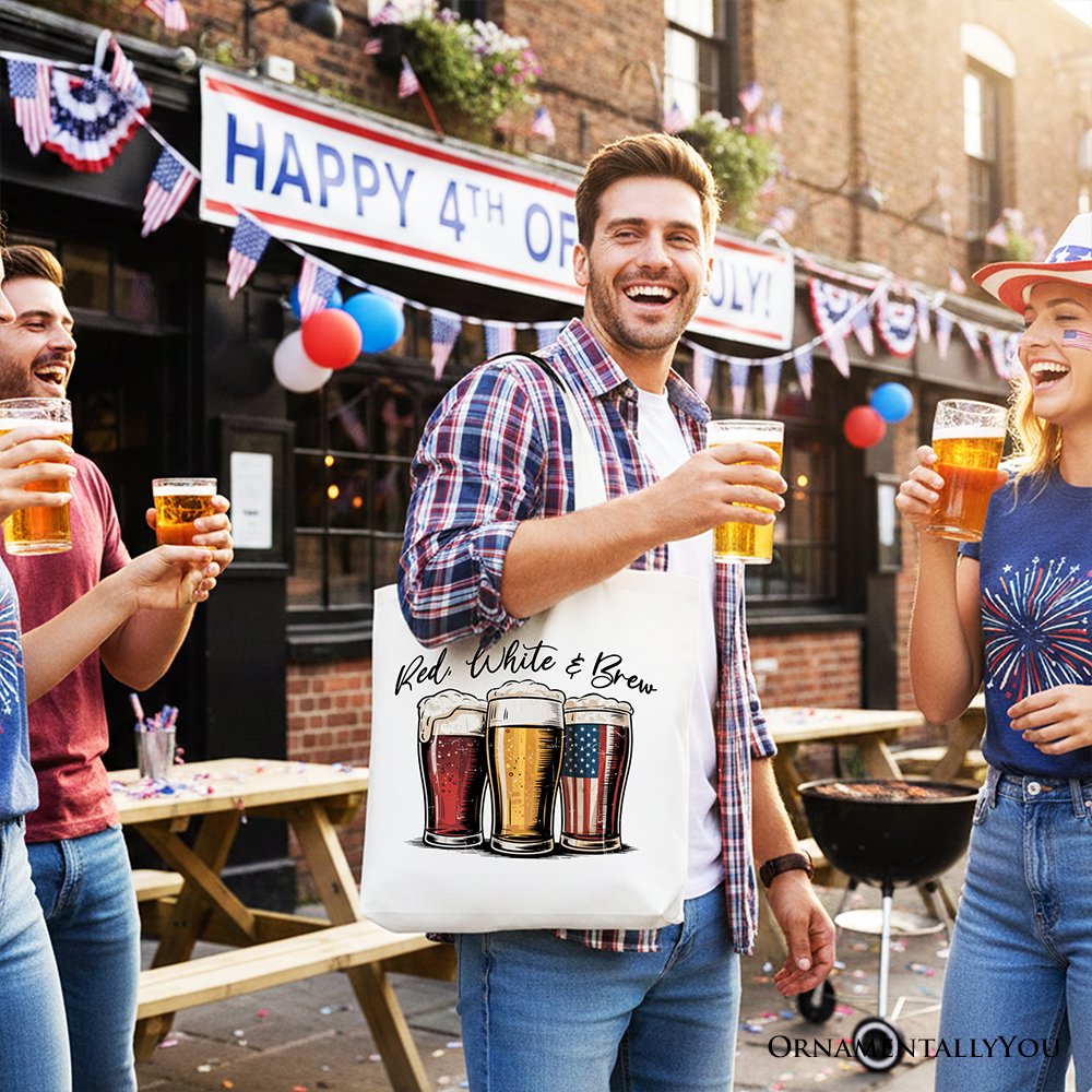 Red White and Brew Patriotic Tote Bag for 4th of July Parties