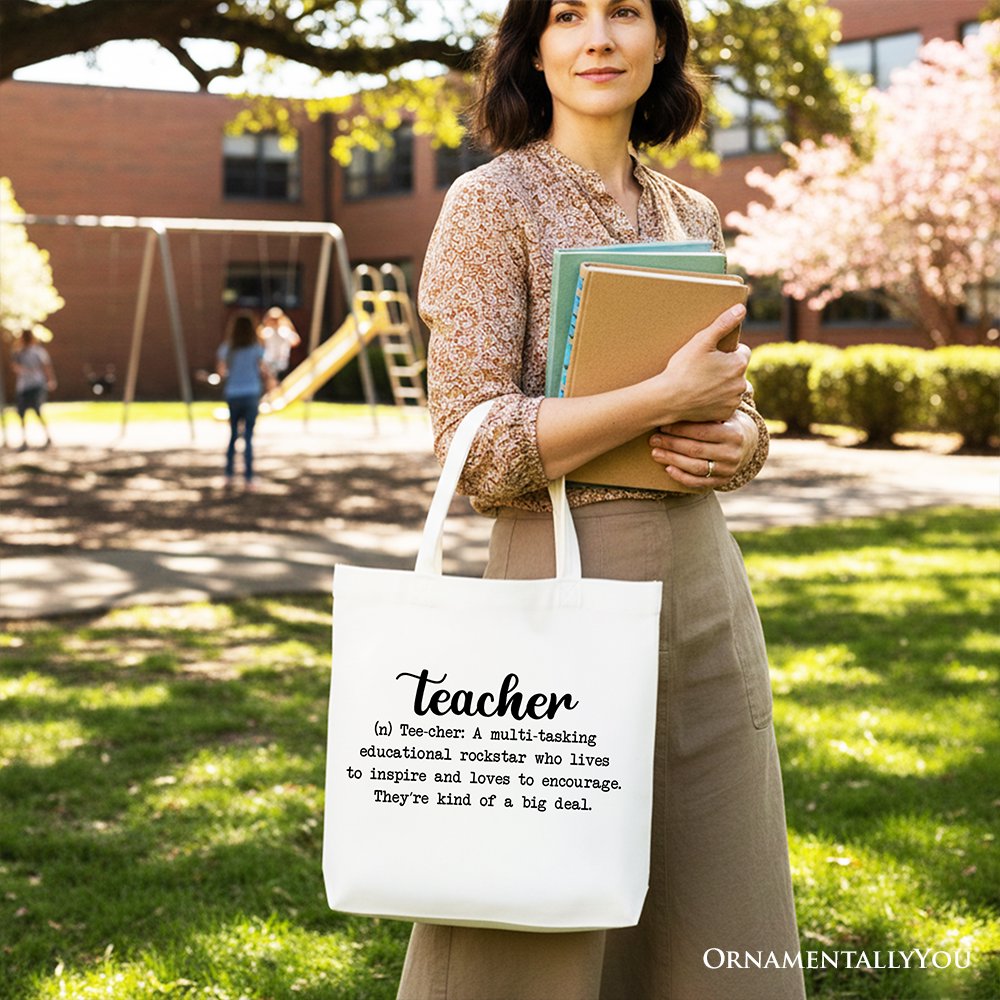 Teacher Definition Canvas Tote Bag, Inspirational Educator Gift
