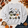 Bookish Ghosts Reading Sweatshirt, Checkered Halloween Witch Cat Sweater