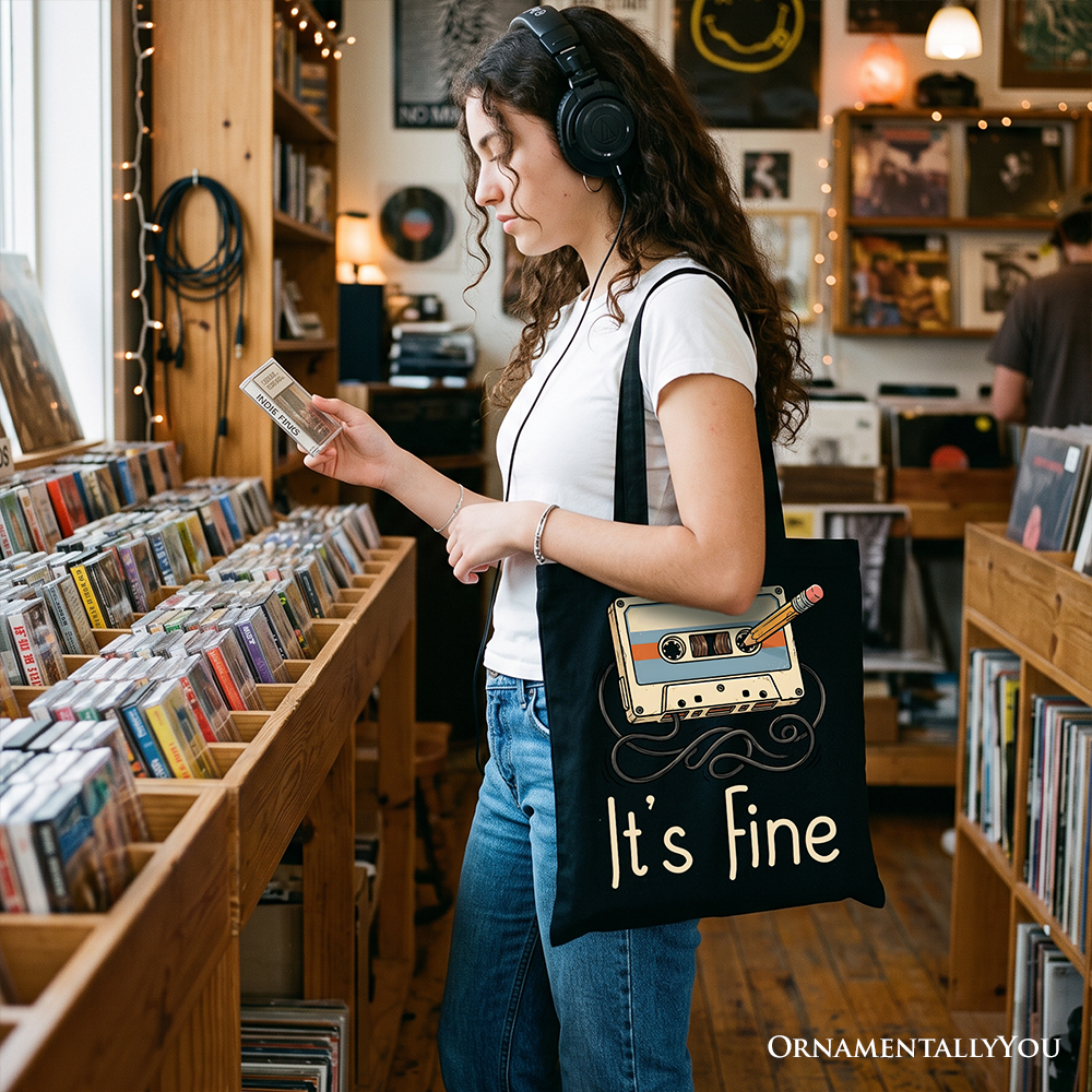 Retro Cassette Tape Tote Bag, 90s Music Vibe Gift Shopper