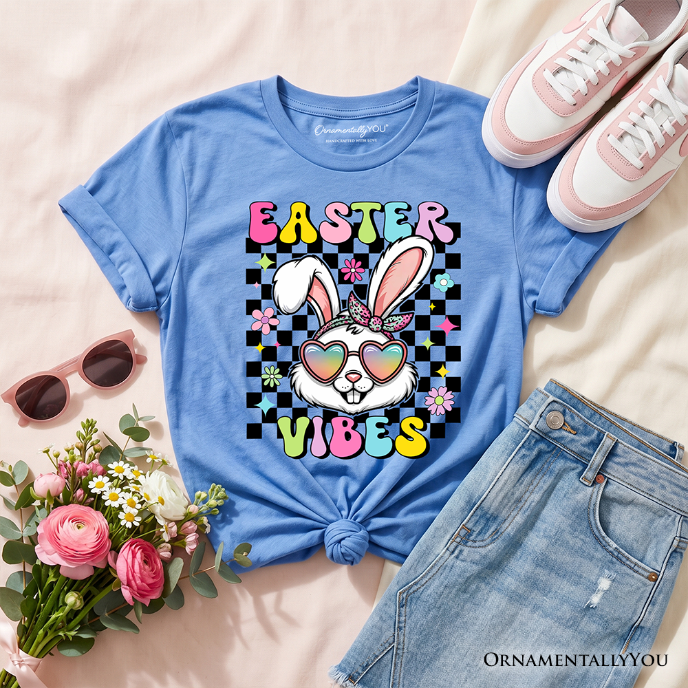 Retro Easter Bunny Sunglasses T-Shirt Groovy Checkered Youth Tee
