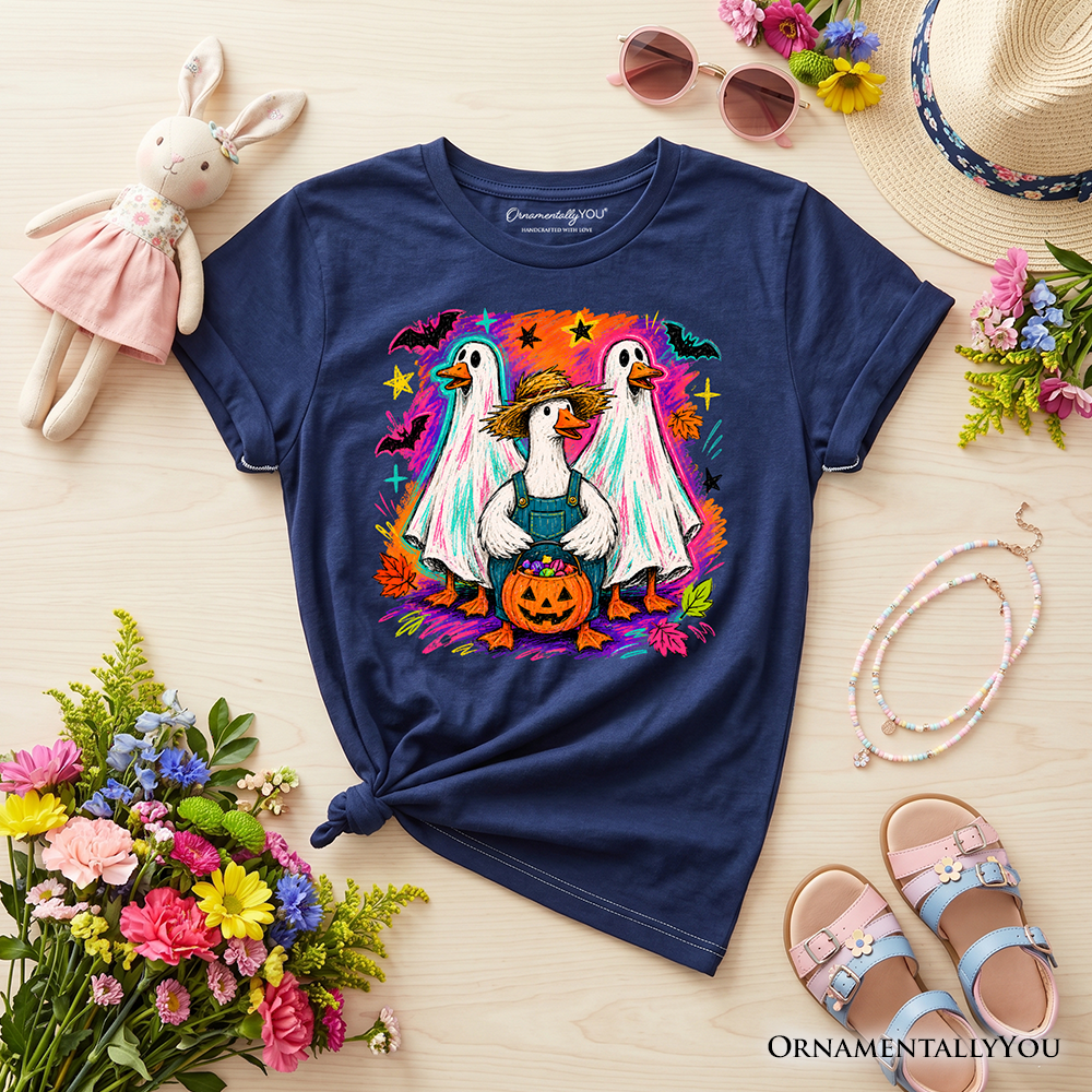 Kids Trick or Treat Geese T-Shirt, Colorful Halloween Ghost Costume Youth Tee