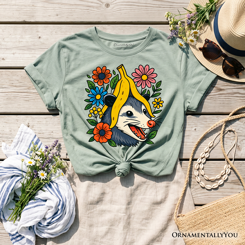 Banana Possum Floral Graphic T-Shirt for Kids - Whimsical Animal Tee