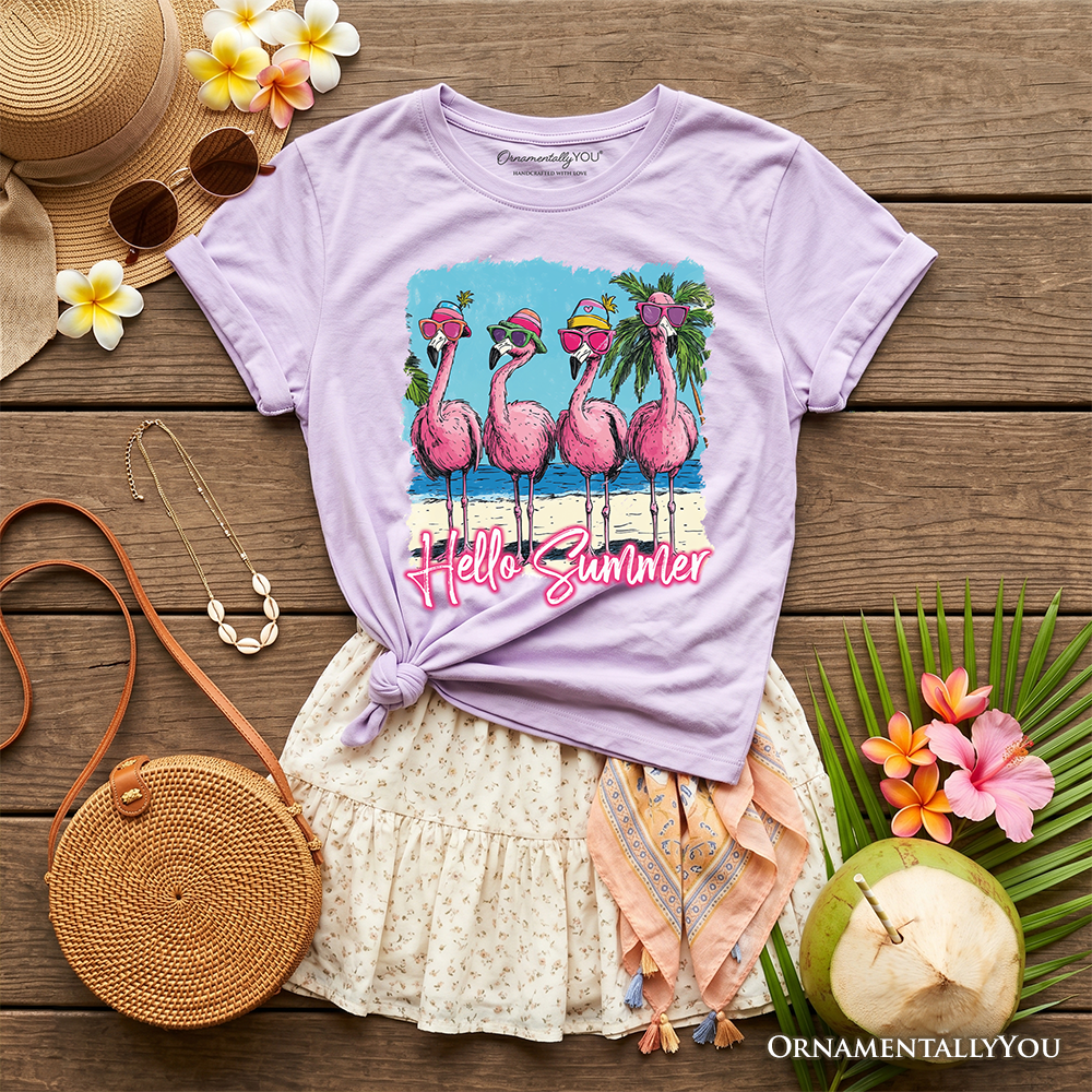 Hello Summer Flamingo T-Shirt for Kids, Tropical Beach Graphic Tee