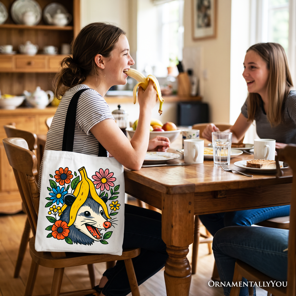 Banana Possum Floral Tote Bag – Quirky Graphic Animal Shopper