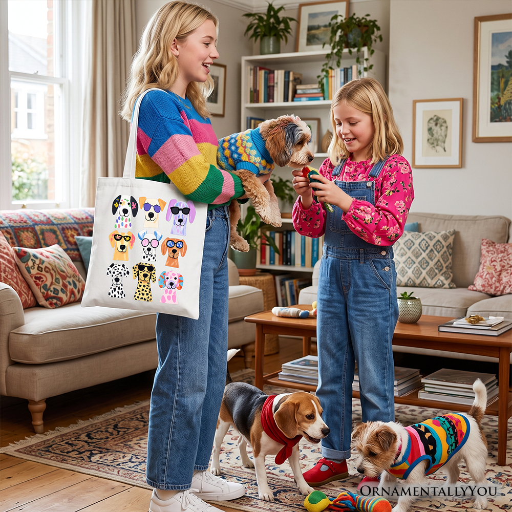 Colorful Dogs Tote Bag, Animals Breeds Summer Gift Shopper