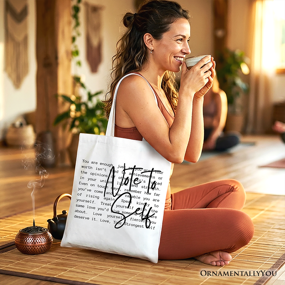 Note To Self Mental Health Tote Bag Motivational Canvas Shopper