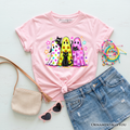Kids Colorful Ghosts and Black Cats T-Shirt, Neon Halloween Spooky Season Youth Tee
