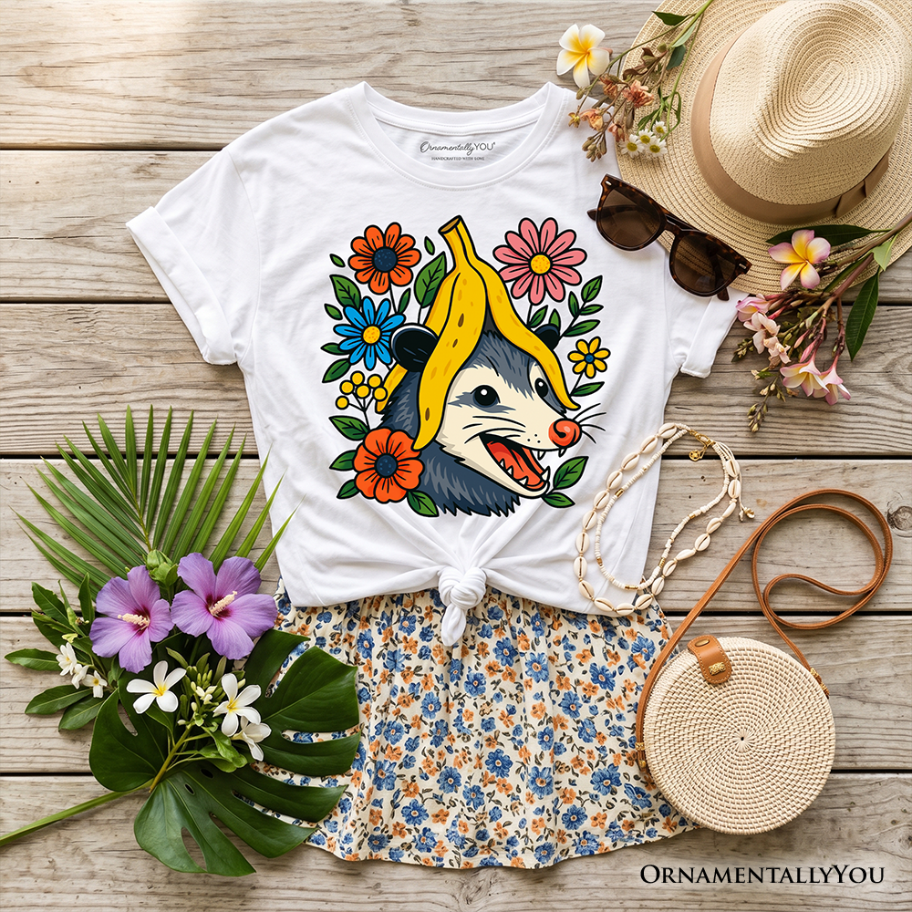 Banana Possum Floral Graphic T-Shirt for Kids - Whimsical Animal Tee