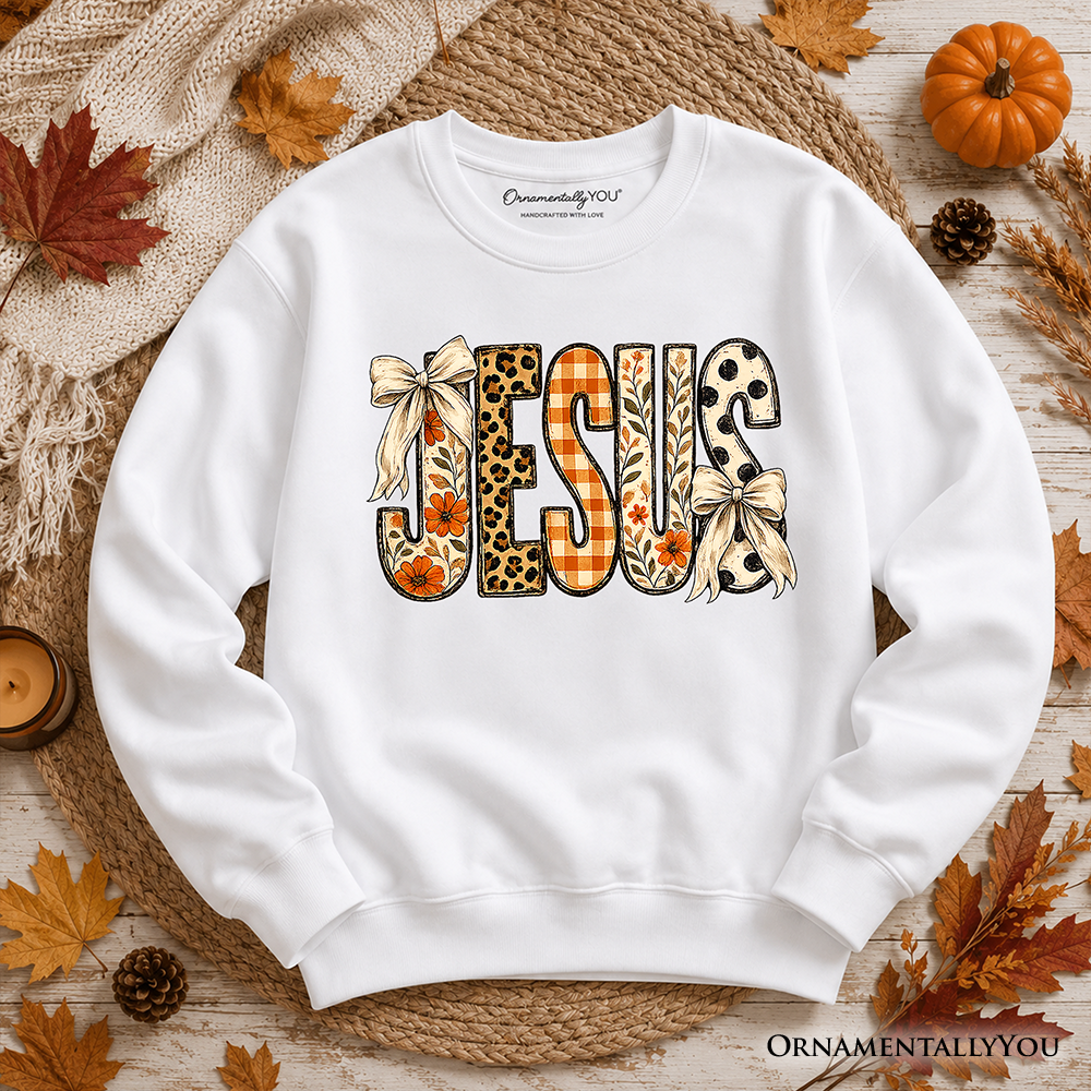 Jesus Coquette Fall Sweatshirt, Leopard Plaid Floral Christian Faith Sweater