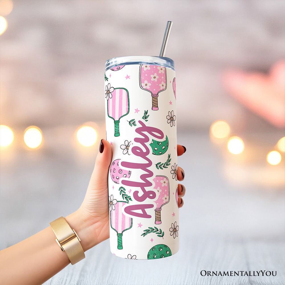 Pink Retro Pickleball Personalized 20oz Tumbler, Coquette Gift