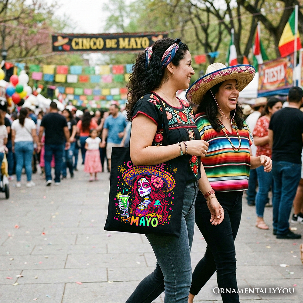 Sugar Skull Girl Cinco De Mayo Tote Bag, Festive Mexican Art Shopper