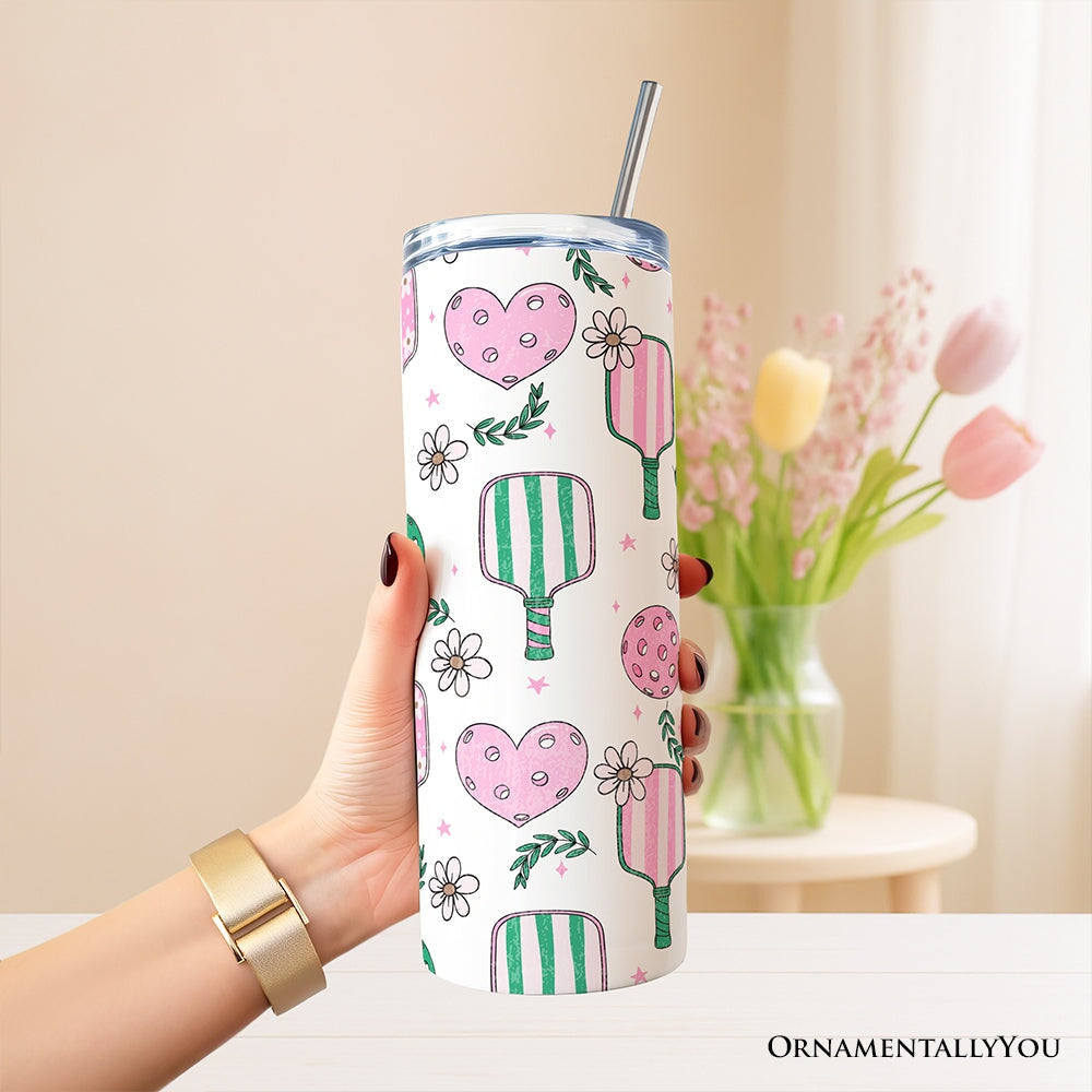 Pink Retro Pickleball Personalized 20oz Tumbler, Coquette Gift